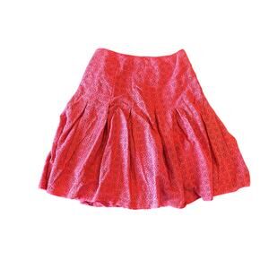 Tahari Red Eyelet Midi Skirt Sz. 6, Whimsigoth, Boho, Fairy, Pleated, Drop Waist